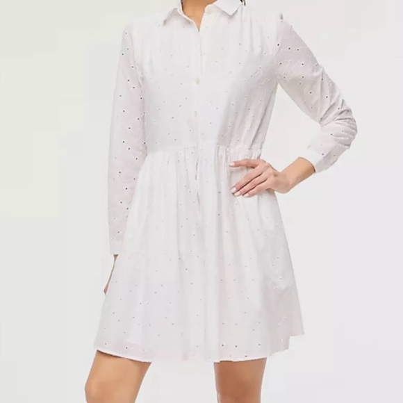New J. Crew Eyelet Mini Shirtdress in White Size 4 - Picture 4 of 7